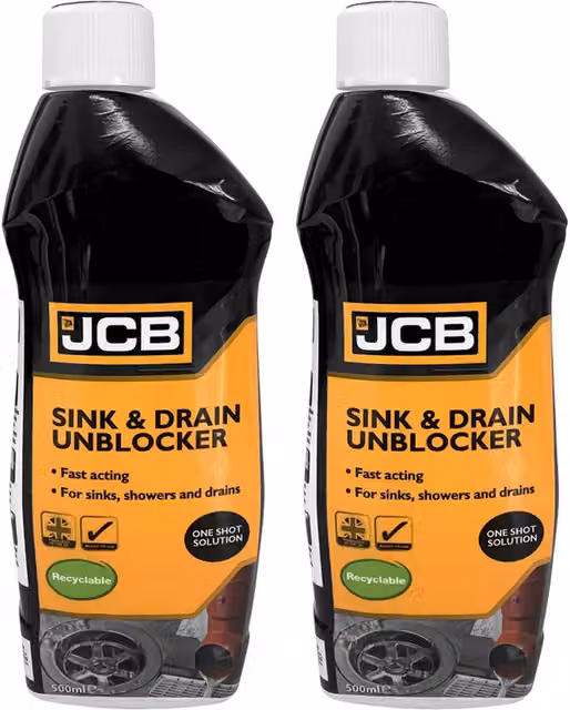 JCB Heavy Duty Sink and Drain Unblocker, 2 x 500ml, White