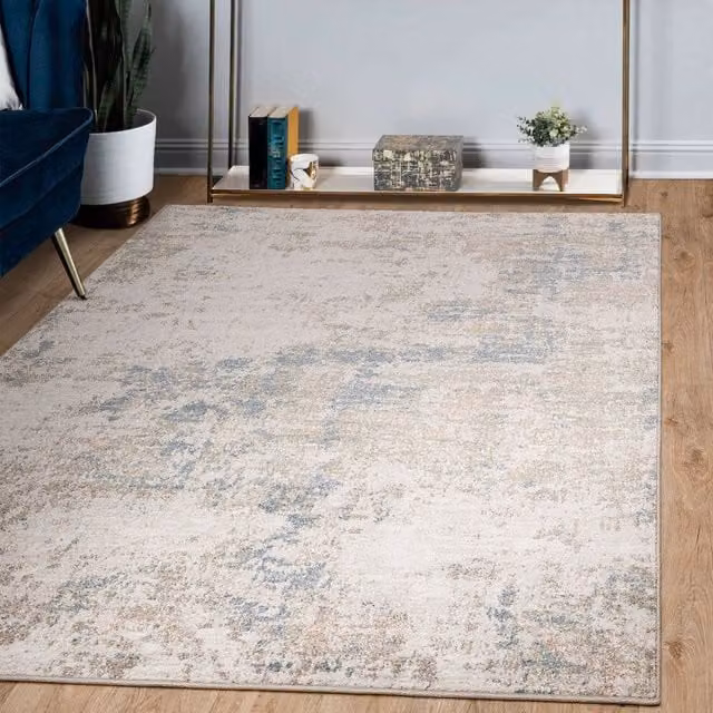 The Rug Edit Abstract Modern Woven Living Area Rug in White, Blue and Yellow, W: 200 cm, D: 275 cm