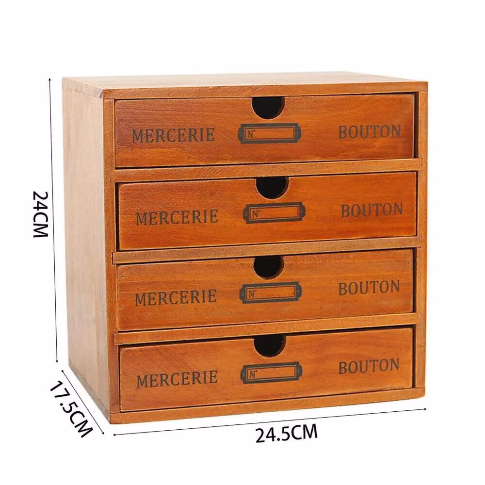 Kelvenix 4-Layer Desktop Storage Box with Drawers in Brown Wood – 2