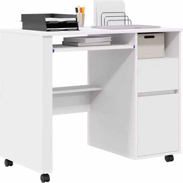 Berkfield Home White Computer Desk with Drawers and Castors – 1