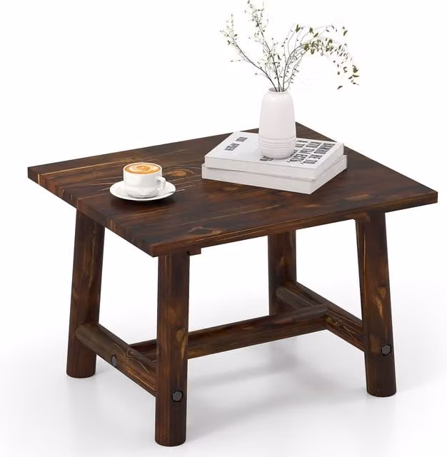 Costway Square Side Table in Brown Solid Pine Wood