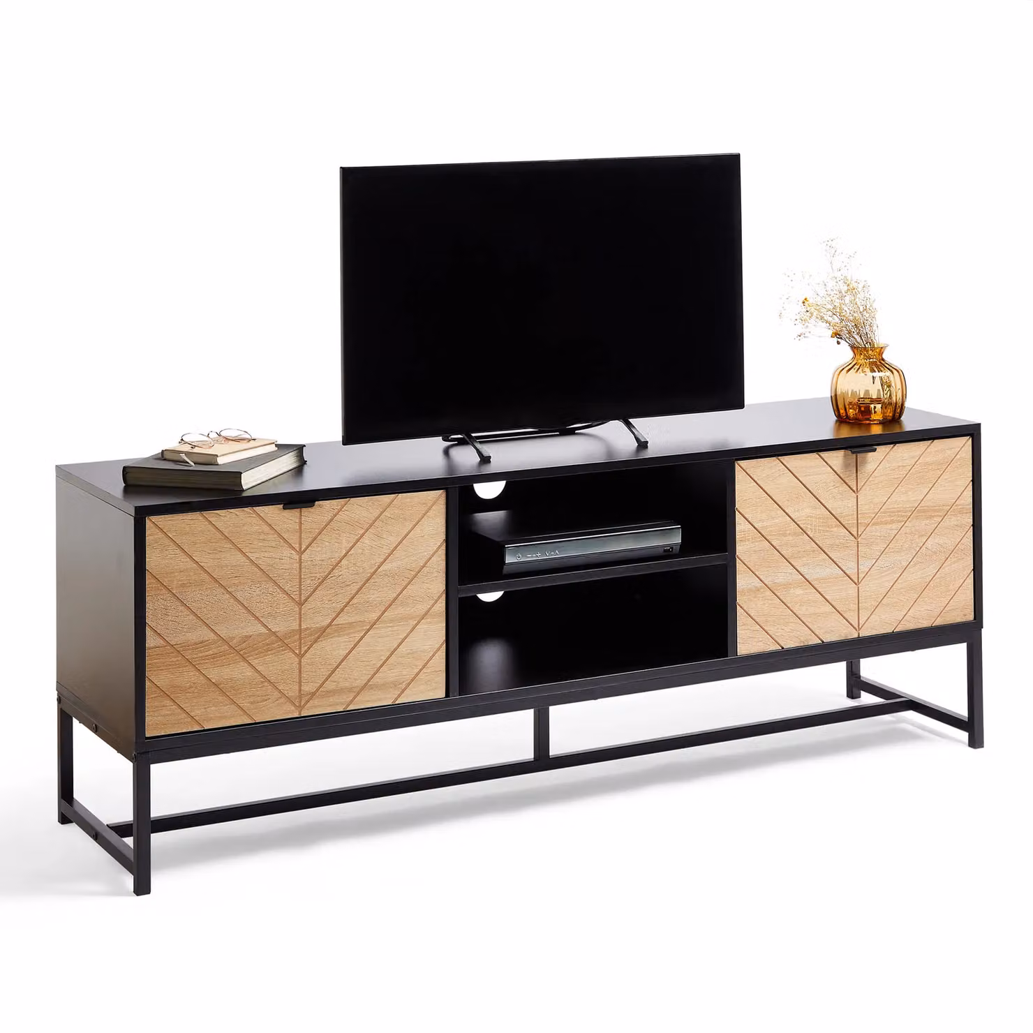 VonHaus Dalton Geometric Industrial TV Unit in Matt Black, W/D/H: 150 x 39 x 50 cm – 2