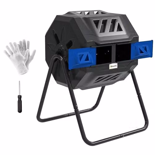 Outsunny 160L Dual Chamber Outdoor Tumbling Compost Bin, Blue