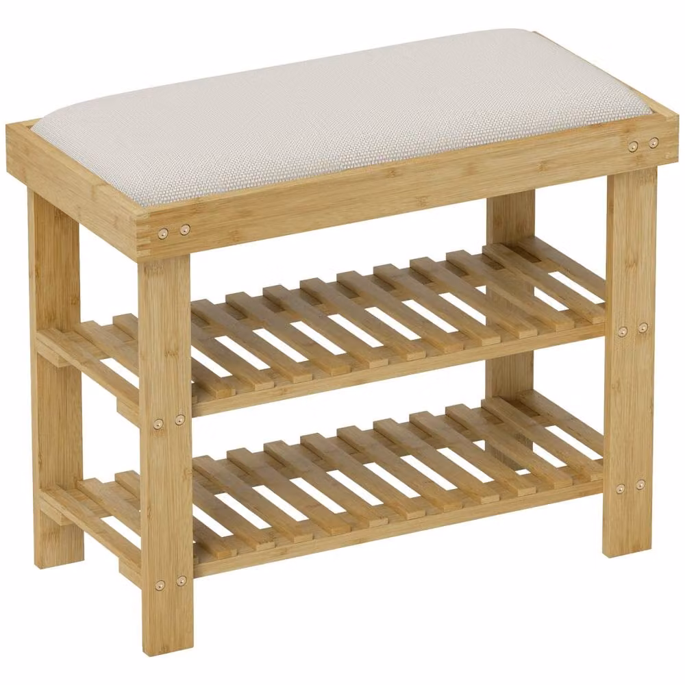 Wyld Haus Fisuso Bamboo Shoe Bench in White with Cushioned Seat – 2
