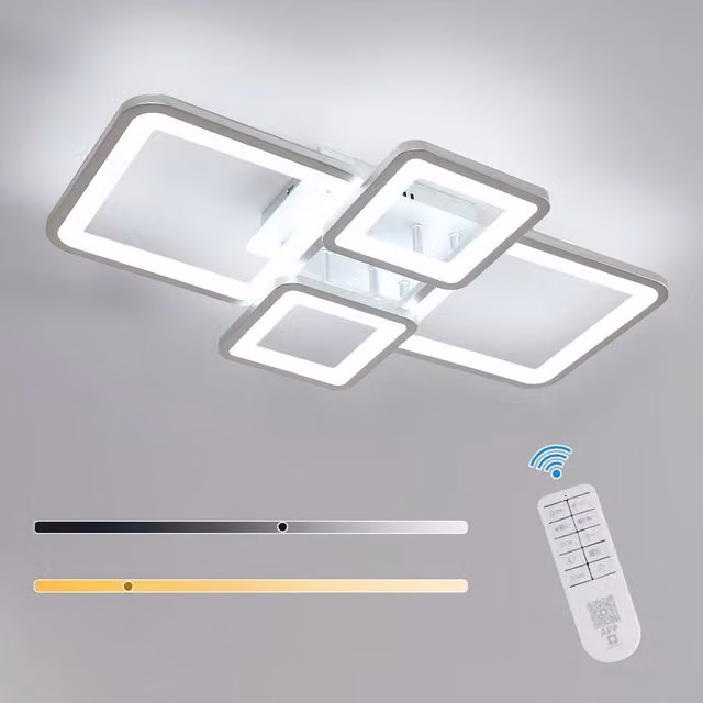 COMELY 54W Dimmable LED Square Ceiling Light in Silver with Remote Control and Timer, W/D/H: 40 x 40 x 14 cm – 1