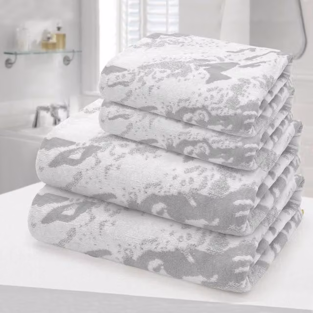 Velosso Silver and Grey Marble Printed Cotton Towels