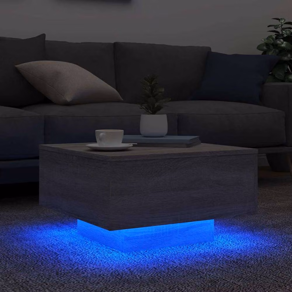 Berkfield Home Modern Square Coffee Table with LED Lights in Grey Sonoma, W/D/H: 55 x 55 x 31 cm – 3