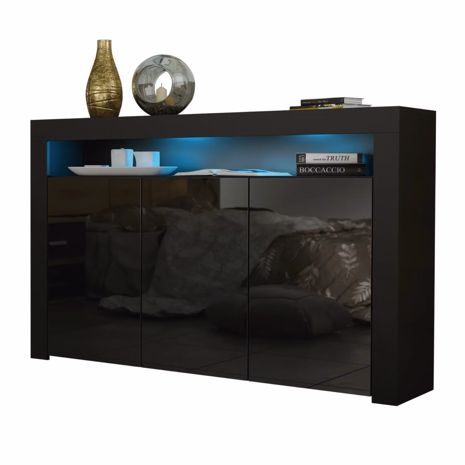 Creative Furniture Aether Modern Glossy Black Sideboard with Integrated Lighting W: 155 cm, H: 92 cm, D: 40 cm – 3