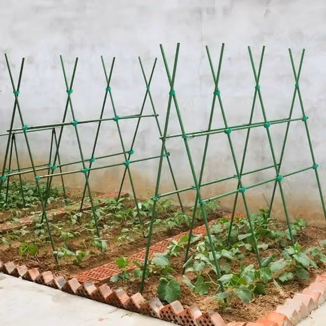 FLAVORA 120pcs Green Plastic Coated Metal Garden Plant Support Stakes for Vegetable Gardens, Height: 100 cm, Width: 15 cm – 1
