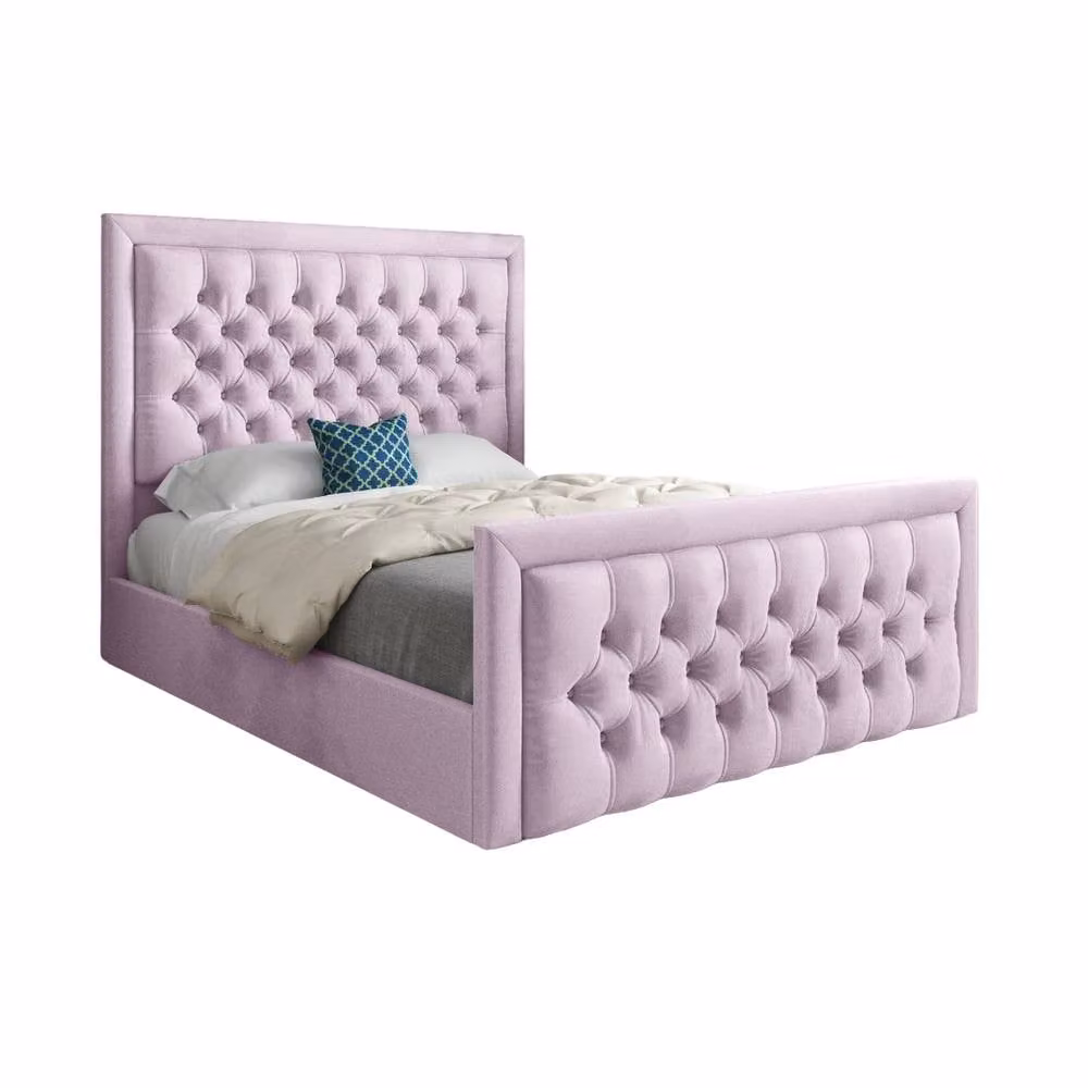 KDMD Swanscombe Modern Upholstered Pink Velvet Designer Bed Frame, W/D/H: 140 x 200 x 137 cm – 2
