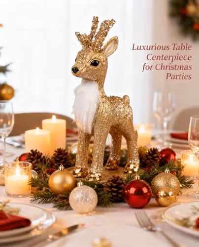 Shatchi Gold and White Reindeer Christmas Tabletop Figurine, Height: 22 cm – 4