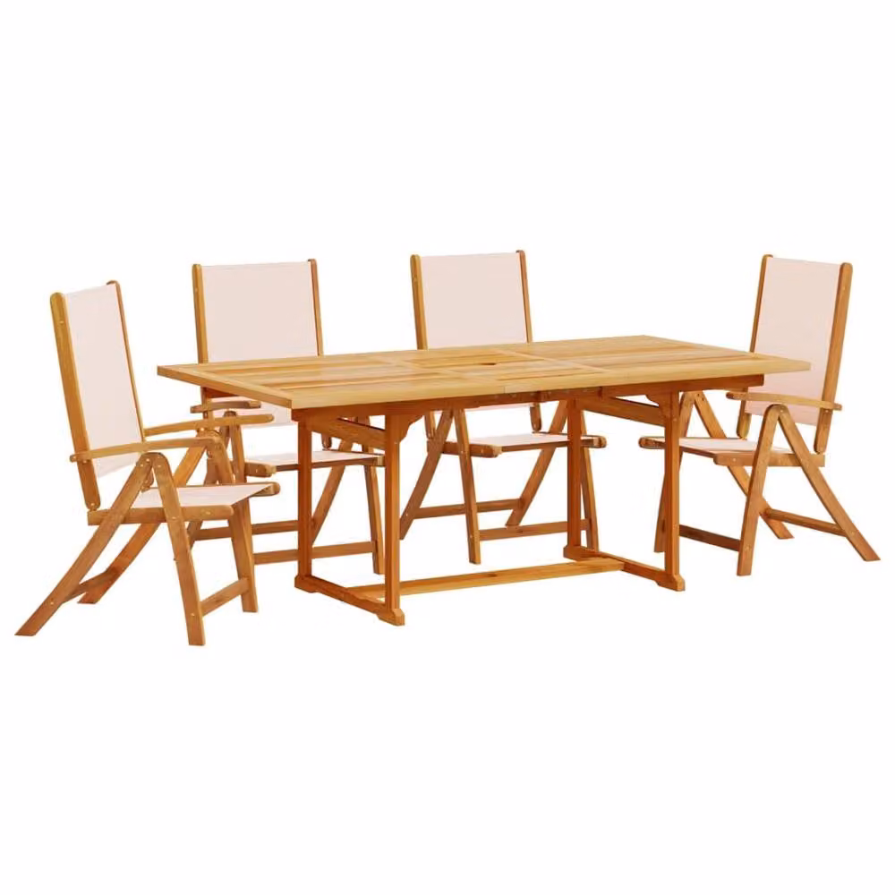 Berkfield Home 5 Piece Brown Acacia Wood and Textilene Extendable Garden Dining Set – 2