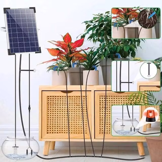 KORVIXA 5W Solar Automatic Drip Irrigation Kit with Timer, Black, W/D/H: 100 x 100 x 100 cm – 1