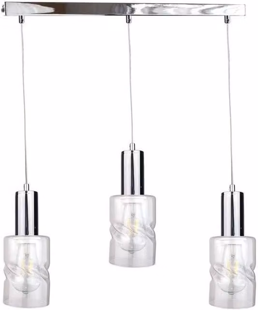 Netlighting Modern Silver Cross Bar Pendant Ceiling Light with 3x E27 Glass Shades, Width: 60 cm
