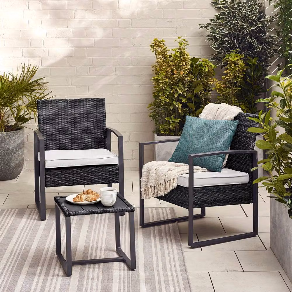 FurnitureboxUK Algarve 2 Seater Rattan and Metal Bistro Set in Black and Grey – 2