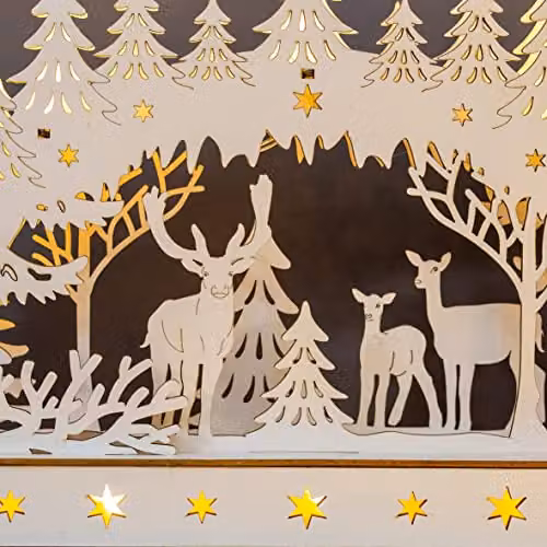 The Christmas Workshop Hand Crafted Wooden Winter Forest Scene Tabletop Decoration with Warm White LEDs – 5