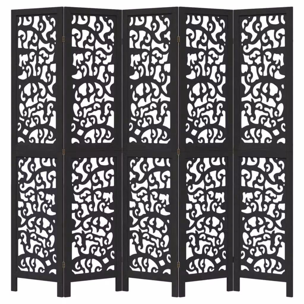 Berkfield Home 5-Panel Black Solid Paulownia Wood Room Divider – 3