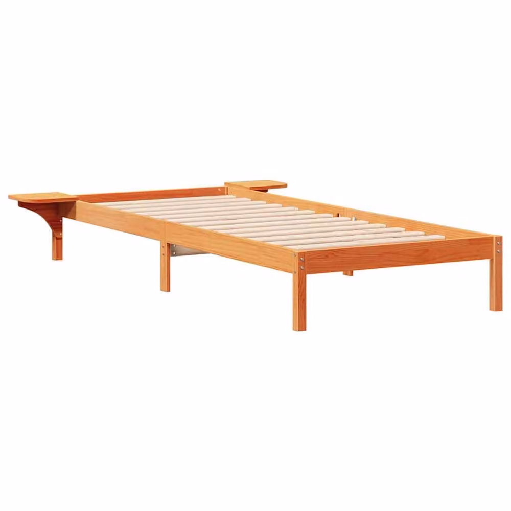 Berkfield Home Modern Solid Pine Bed Frame with Side Compartments in Waxed Brown, W: 80 cm, L: 210 cm – 2