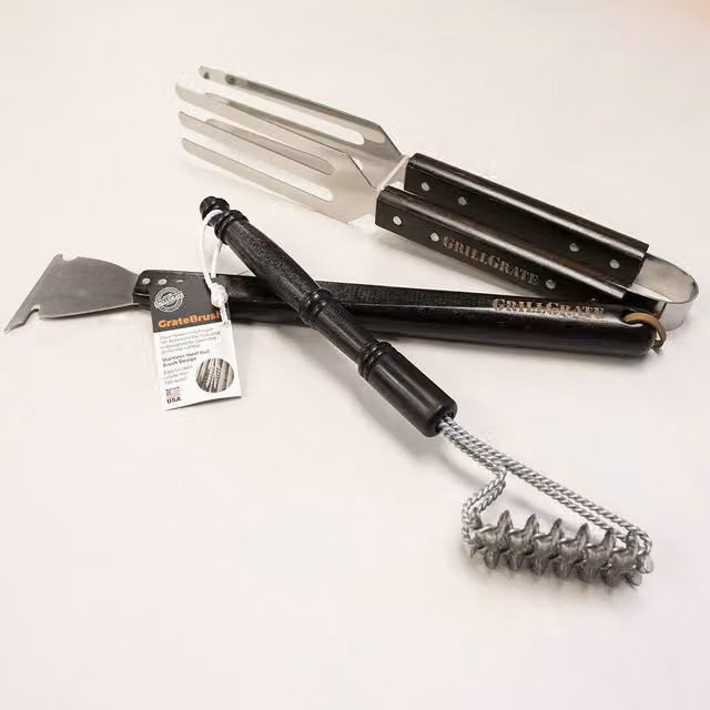 GrillGrate Tool Combo Kit in Black Stainless Steel and Wood