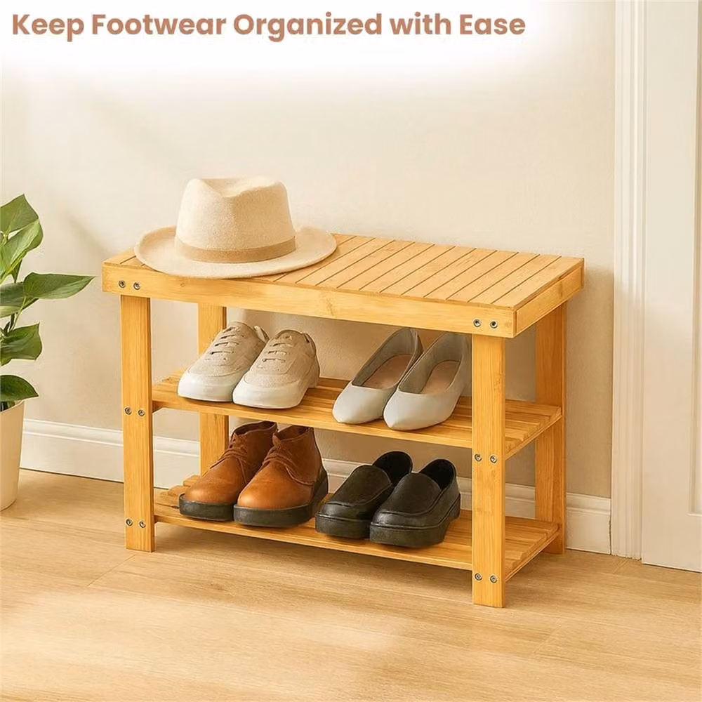 Nordara Bamboo Shoe Rack Seating Bench in Brown, W/D/H: 50 x 30 x 90 cm – 2