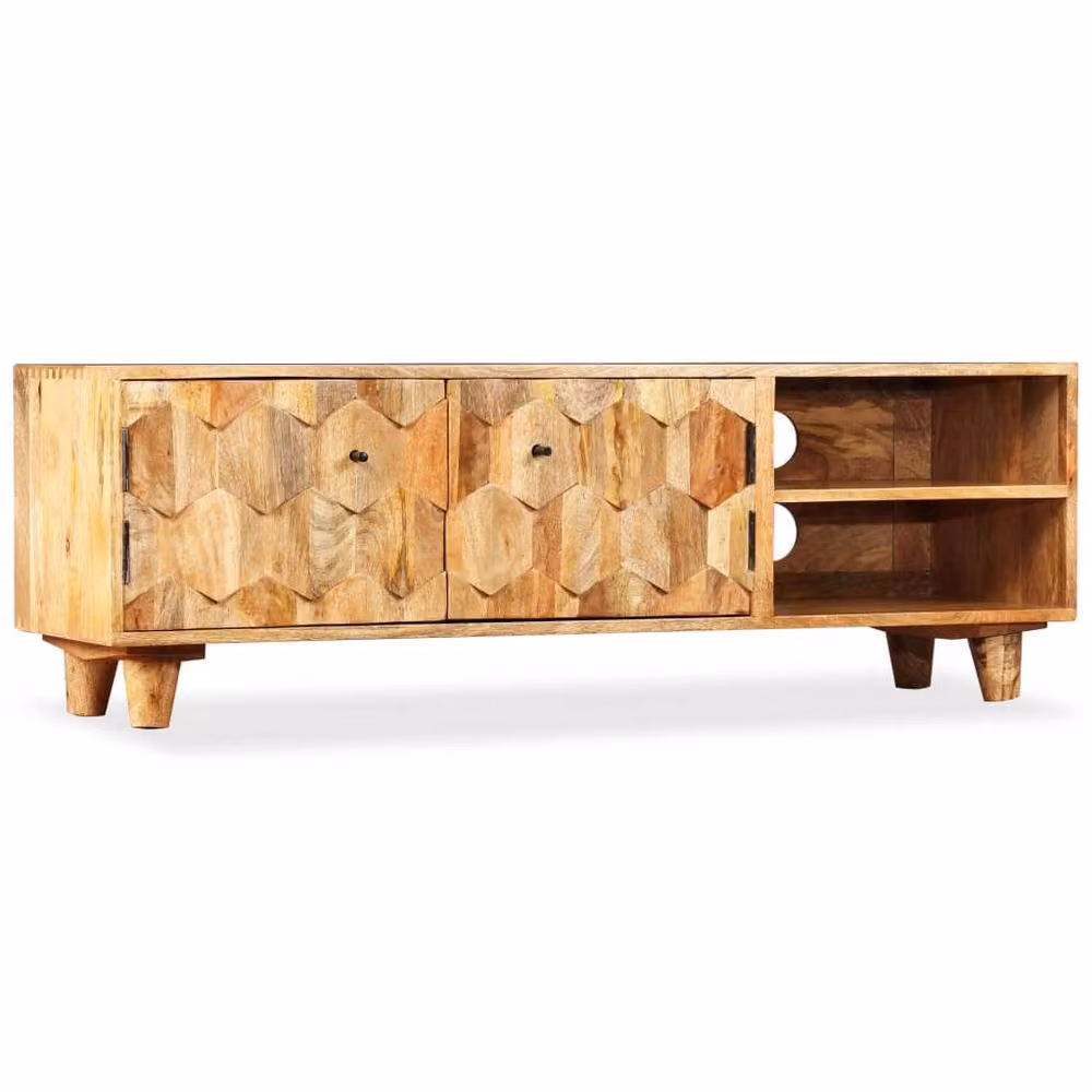 Berkfield Home Mid Century Solid Mango Wood TV Cabinet in Brown, W/D/H: 118 x 35 x 40 cm – 2