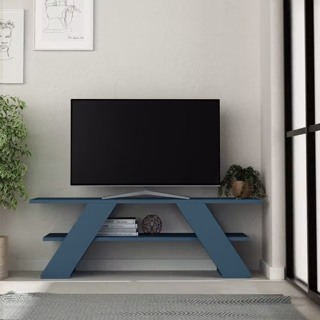 Decortie Farfalla Modern TV Stand in Turquoise Blue Matt Composite