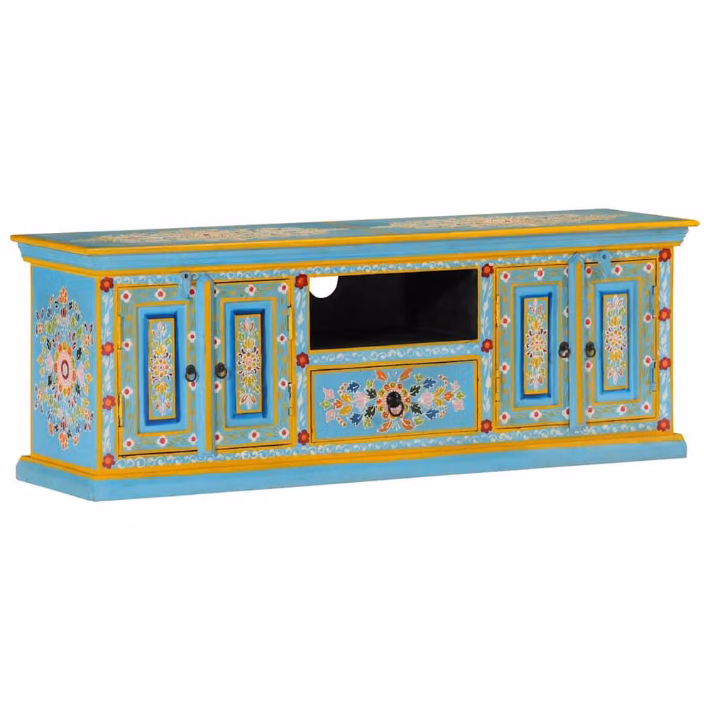 Berkfield Home Blue Retro Mango Wood TV Cabinet W/D/H: 110 x 30 x 40 cm – 2