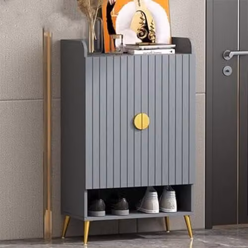 HYGRAD BUILT TO SURVIVE Modern Hallway Display Storage Cabinet with 2 Hinged Doors in Grey and Gold, W/D/H: 80 x 35 x 100 cm – 1