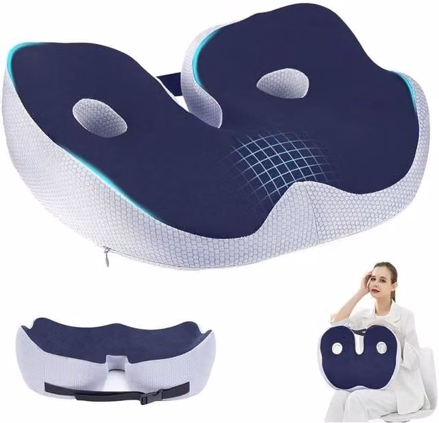 NESTLUNE Memory Foam Contoured Coccyx Tailbone and Hip Seat Cushion Pillow in Blue – 1