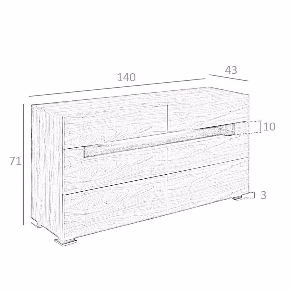 Angel Cerda Walnut Sideboard in Brown with Integrated LED Lighting and Soft Close Drawers, W/D/H: 140 x 43 x 71 cm – 6