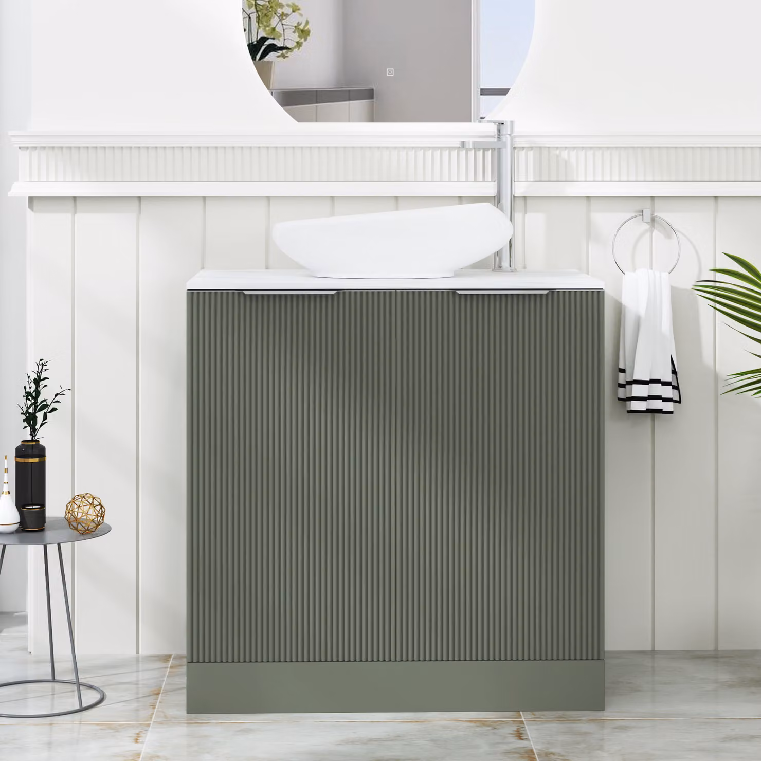 Royal Bathrooms Evora 800mm Sage Green Fluted Floor Standing 2 Door Vanity Unit with Nova Basin