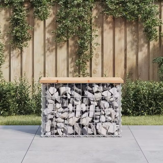 Berkfield Home Gabion Design Garden Bench in Brown Solid Pine Wood, W: 63 cm, D: 31.5 cm, H: 42 cm – 1