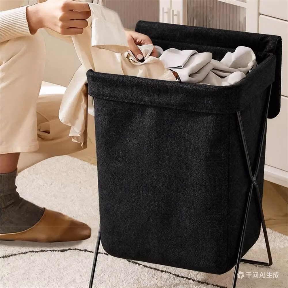 VOGREX Black Foldable Laundry Basket with Lid and Fabric Storage Bag – 4
