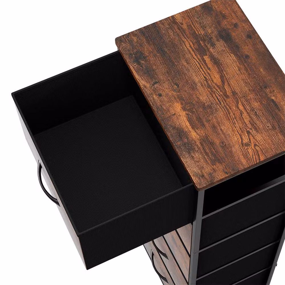 Levede 5 Drawer Fabric Chest of Drawers with Metal Frame in Brown – 4