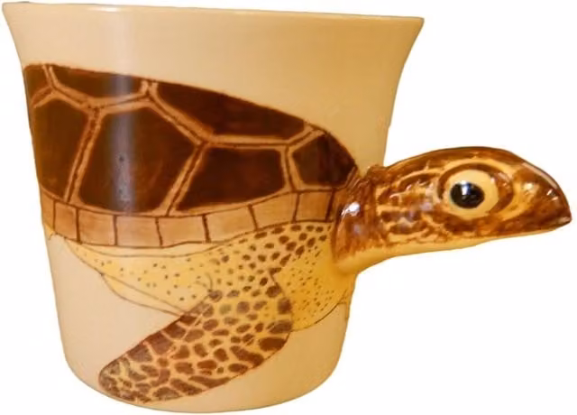 On Trade Winds Turtle Ceramic Mug in White and Beige