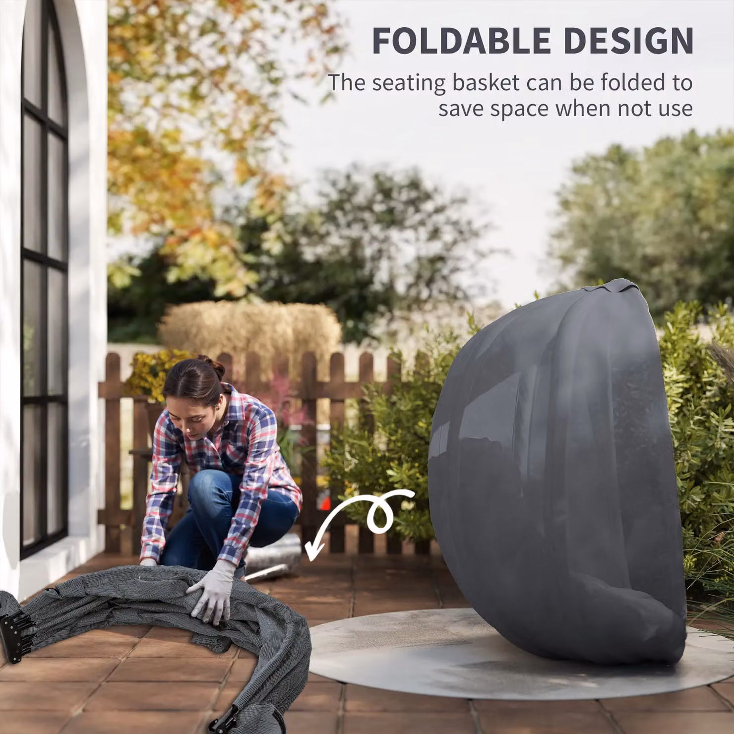 Outsunny Folding Texteline Hanging Egg Chair Swing Hammock with Side Pocket in Grey – 5