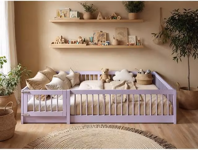 Flair House Frame Toddler Bed in Purple Solid Pine Wood