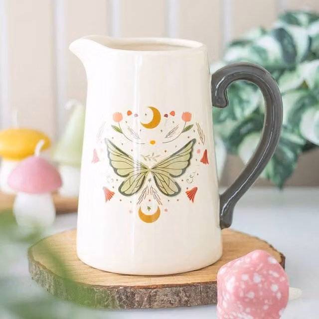 Uniqueful Fairy Wing Ceramic Floral Jug in White and Multicolour, 1000ml – 1