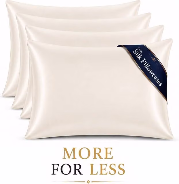 Pamposh Luxury Mako Satin Silk Pillow Cases, 4 Pack, White – 1