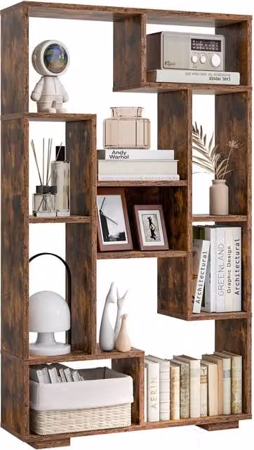 COSTWAY Modern Geometric Freestanding Bookcase in Brown