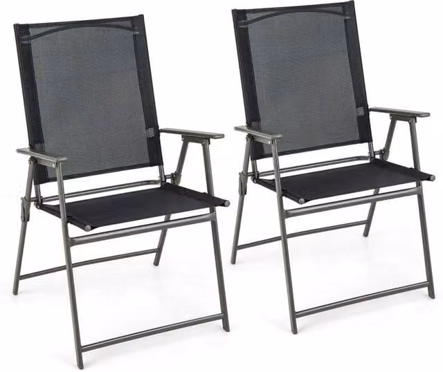 KORVIXA 2-Piece Set of Black Folding Patio Dining Chairs with Armrests and Textilene Fabric