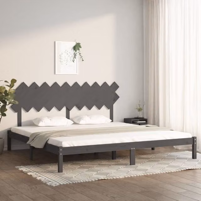 Berkfield Home Modern Solid Pine Bed Frame, Grey, W/D/H: 200 x 200 x 31 cm – 1