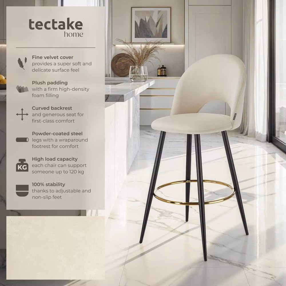 tectake Rachel Bar Stool Set of 2 in Cream and Black – 2