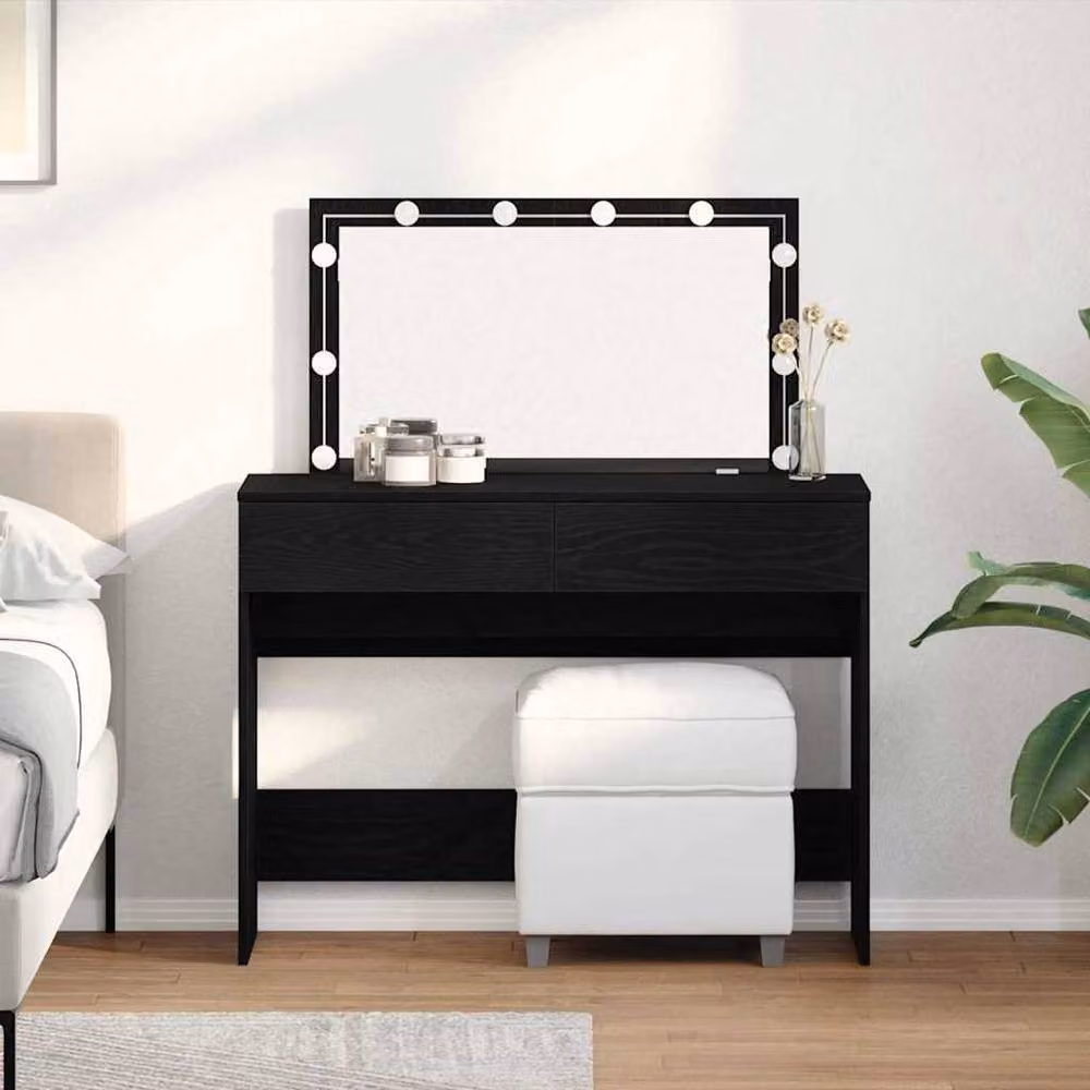 Berkfield Home Modern Black Oak Dressing Table with Hollywood LED, W/D/H: 100 x 40 x 120 cm – 2