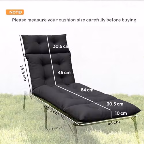Outsunny Set of 2 Black Rectangular Sun Lounger Foam Cushions, W/D/H: 190 x 56 x 10 cm – 3