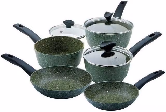 Meyer 5 Piece Non Stick Aluminium Cookware Set with Glass Lids in Green – 1