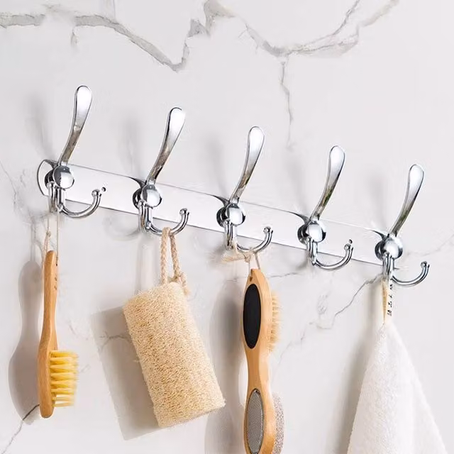 NESTLUNE Silver Metal 5-Hook Wall Mounted Rack for Coats, Keys and Towels – 1