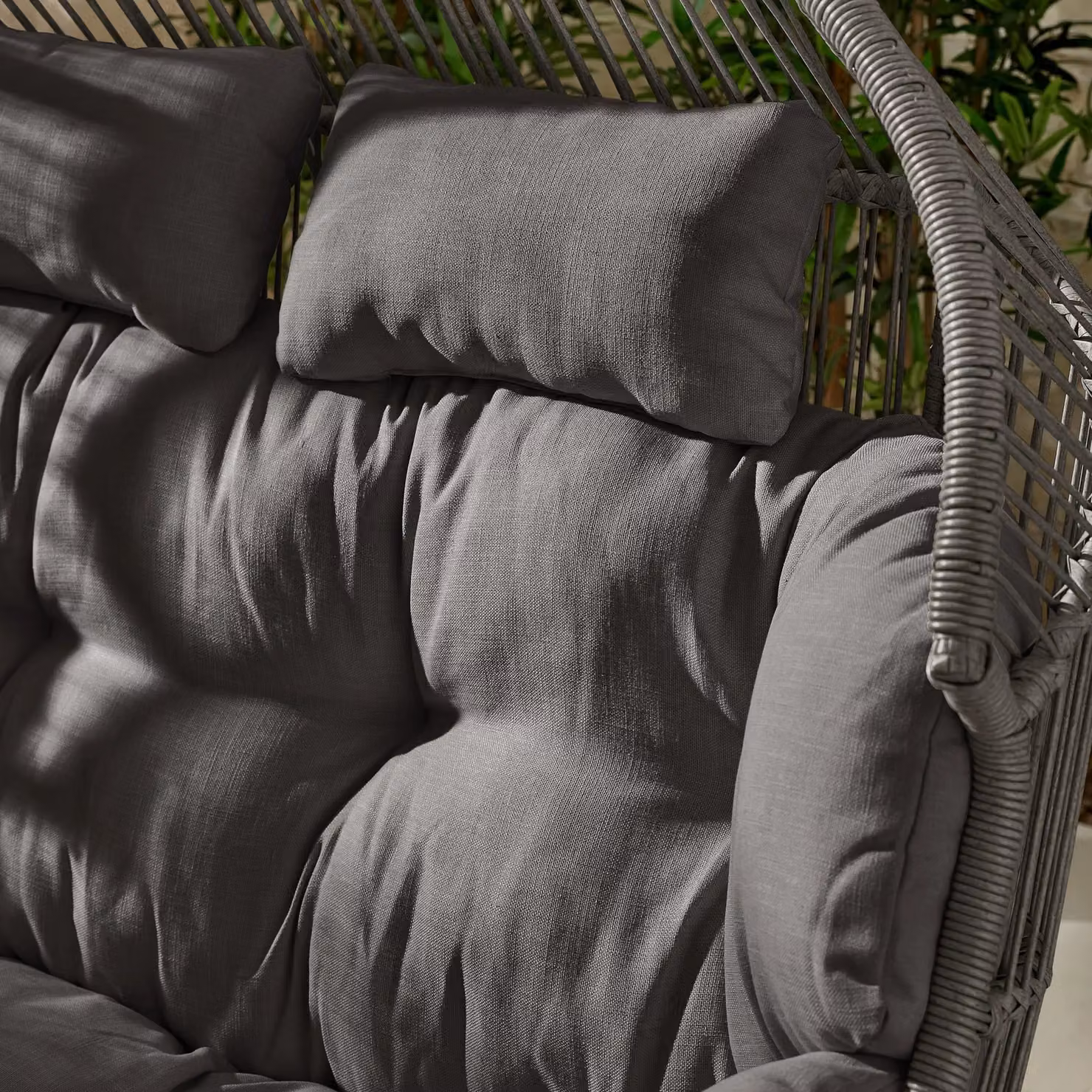 FurnitureboxUK Egg Outdoor Garden Double Chair in Grey with Cushions and Weather Cover – 2