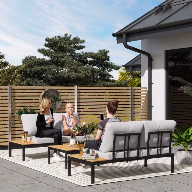 Outsunny Modern Metal Corner Garden Furniture Set with 2 Loveseats in Bronze