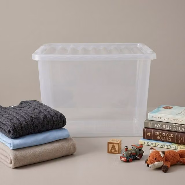 Storm Trading Group Set of 2 Multipurpose 80-Litre Stackable Storage Boxes with Lids, Transparent